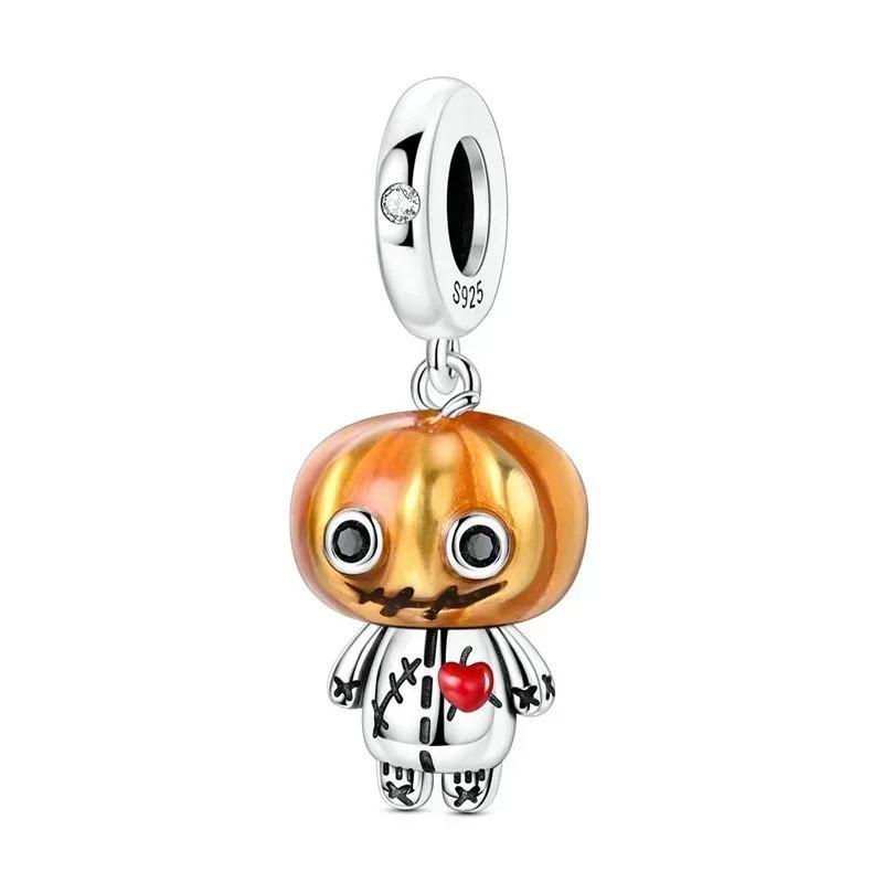 Halloween Copper Skull Charm Luminous Pumpkin Ghost Clown Bead Pendant Ring Necklace Bracelet Diy Jewelry Gift