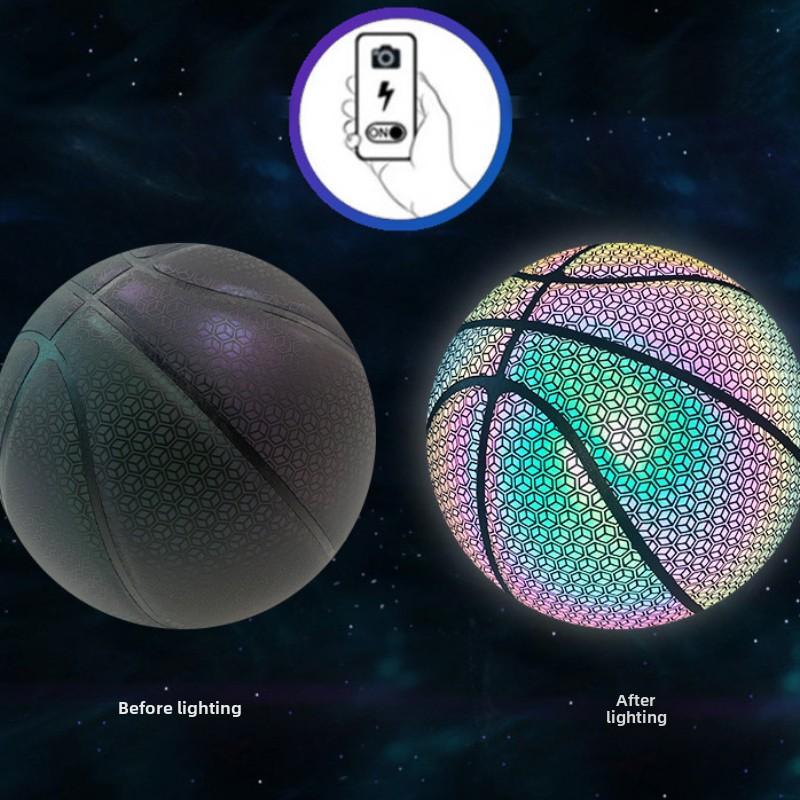 Ballon De Basketball Holographique Lumineux Réfléchissant - Taille 7, Idéal Pour Photos Et Jeu Extérieur