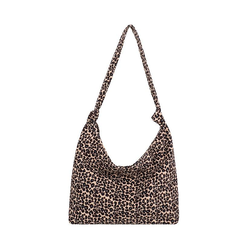 Leopard Print Diagonal Cross Large Capacity Single Shoulder Canvas Bag