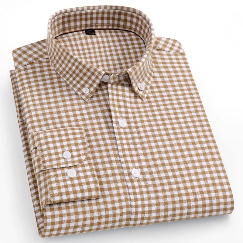 2026 spring new style 100% cotton Oxford plaid striped men's long-sleeved fashionable business casual fit shirt single top