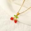 Waterproof PVD Stainless Steel Fruit Pendant Necklace for Women Red Enamel Chili Pepper Strawberry Choker Fashion Jewelry Gifts