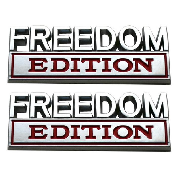 2pcs Freedom Edition Metal Emblem Car Badges 3D Sticker Decal Chrome Red