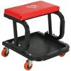 Workshop Stool, Rolling Machine Stool with 360 degrees Swivel, Padded Seat, Tool Tray, Red