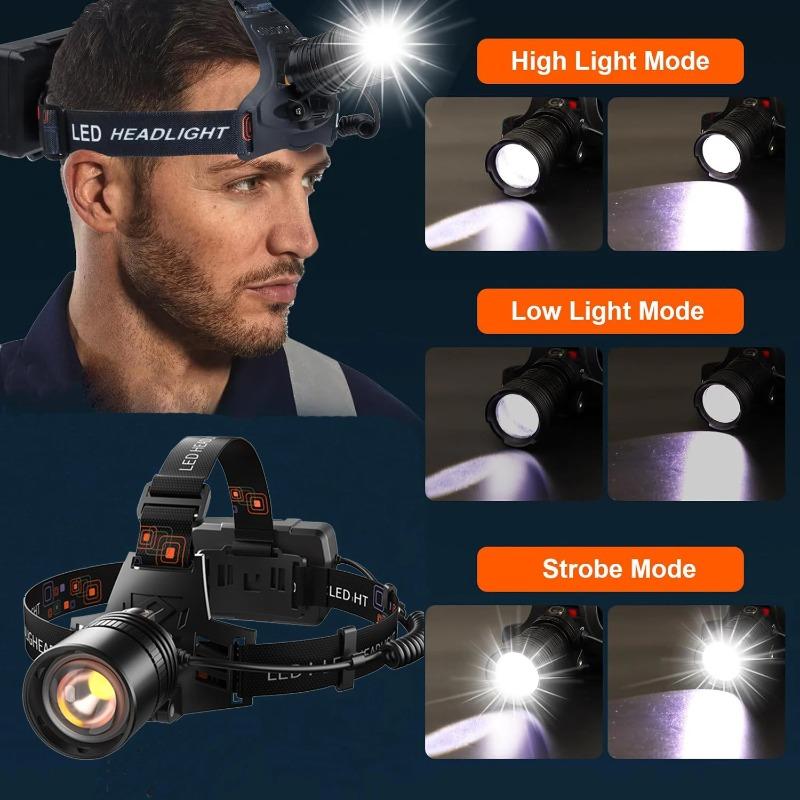 USB Rechargeable Aluminum Alloy Headlamp Super Bright Front Head Lamp 3 Lighting Modes Zoomable Head Lights Forehead Light