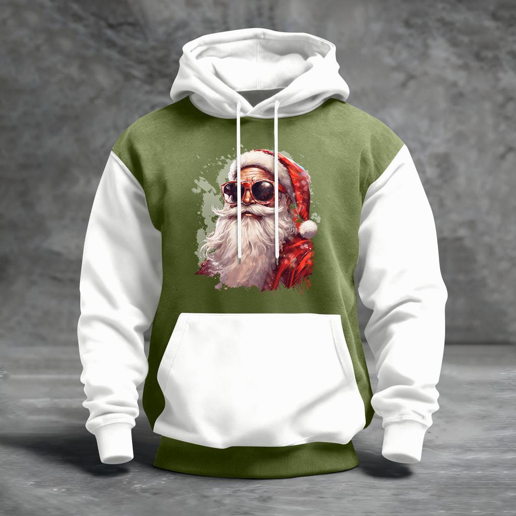 Men's Christmas Print Color Block Hooded Casual Sports Comfort Sweatshirt