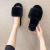 2025 Autumn and Winter New Versatile Fluffy Slippers Women's Home Flat Bottom Warm One-word Slippers Fashion Cotton Slippers