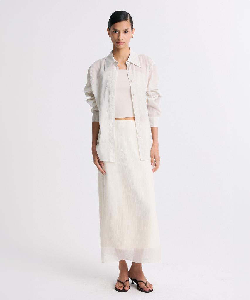 RE RHEE Sheer Layered Slit-Back Midi Skirt Pearl