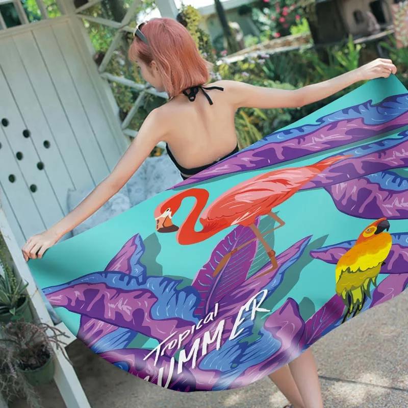 Summer Tropical Animal Beach Towel Flamingo Bird Bath Towel Sport Travel Gym Yoga Spa Towels Microfiber Quick Dry Swimming Cover