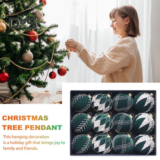 12Pcs Christmas Ball Ornaments Shatterproof Plastic Xmas Tree Hanging Baubles for Holiday Party Wedding Decoration