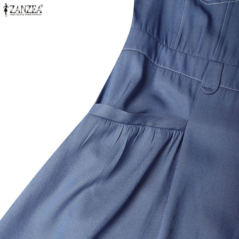 ZANZEA Women Casual Turn Down Collar Long Sleeve Loose Shirt Dress