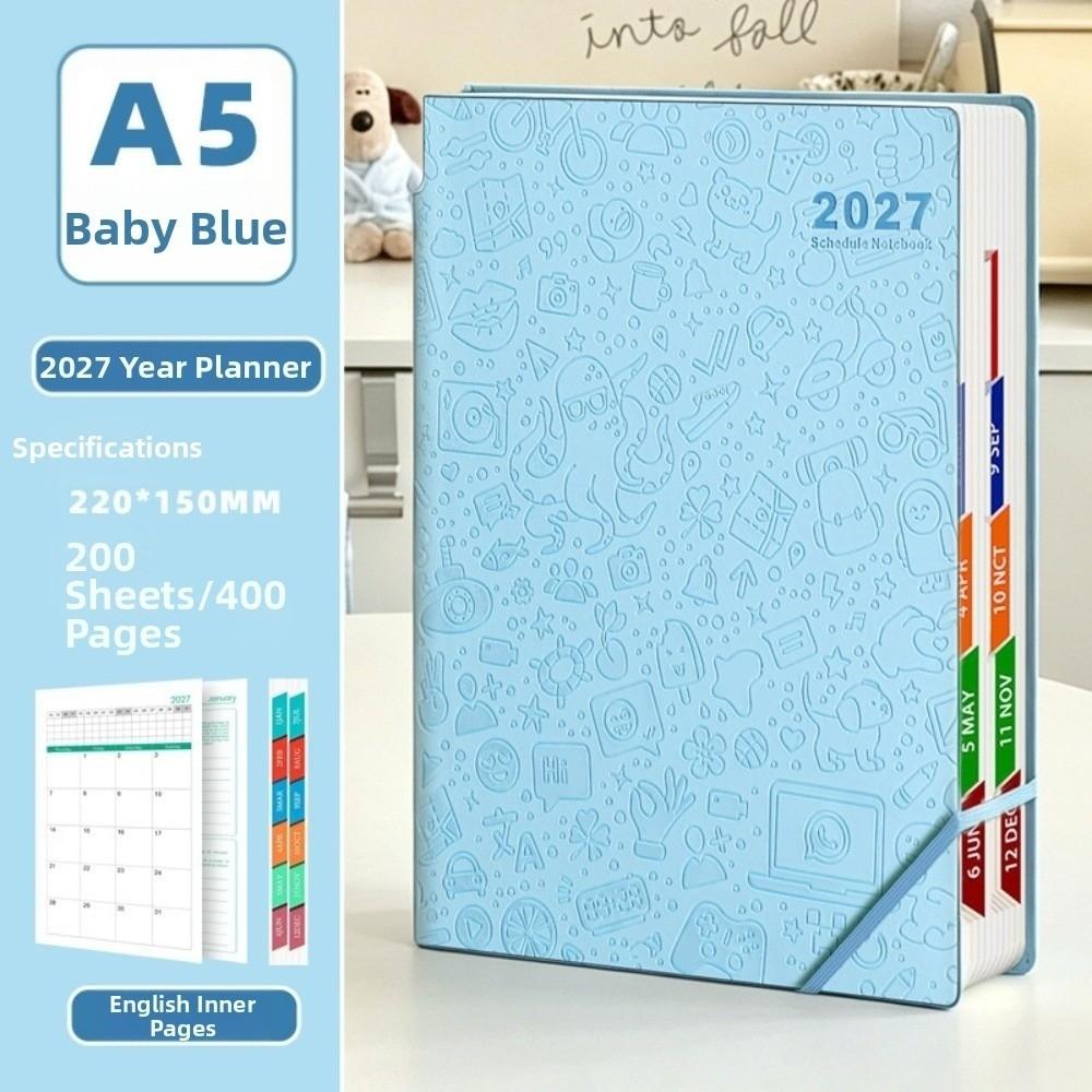 Embossed Cover 2027 English Planner Notebook Pen Holder Monthly Planner New Diary Notebook