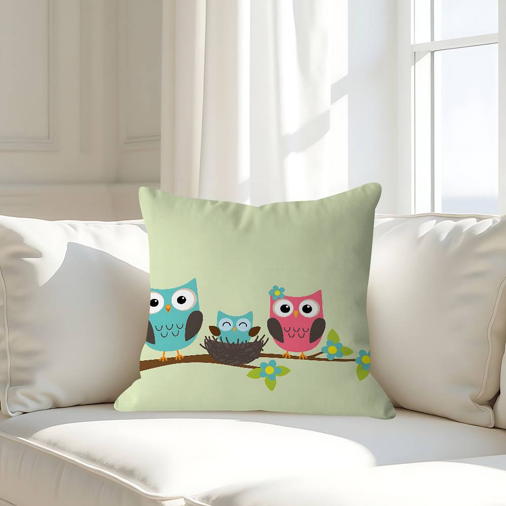 

Мультяшная милая наволочка с совой, съемная, моющаяся, чехол для подушки – всесезонный мягкий лен 16x16Inch