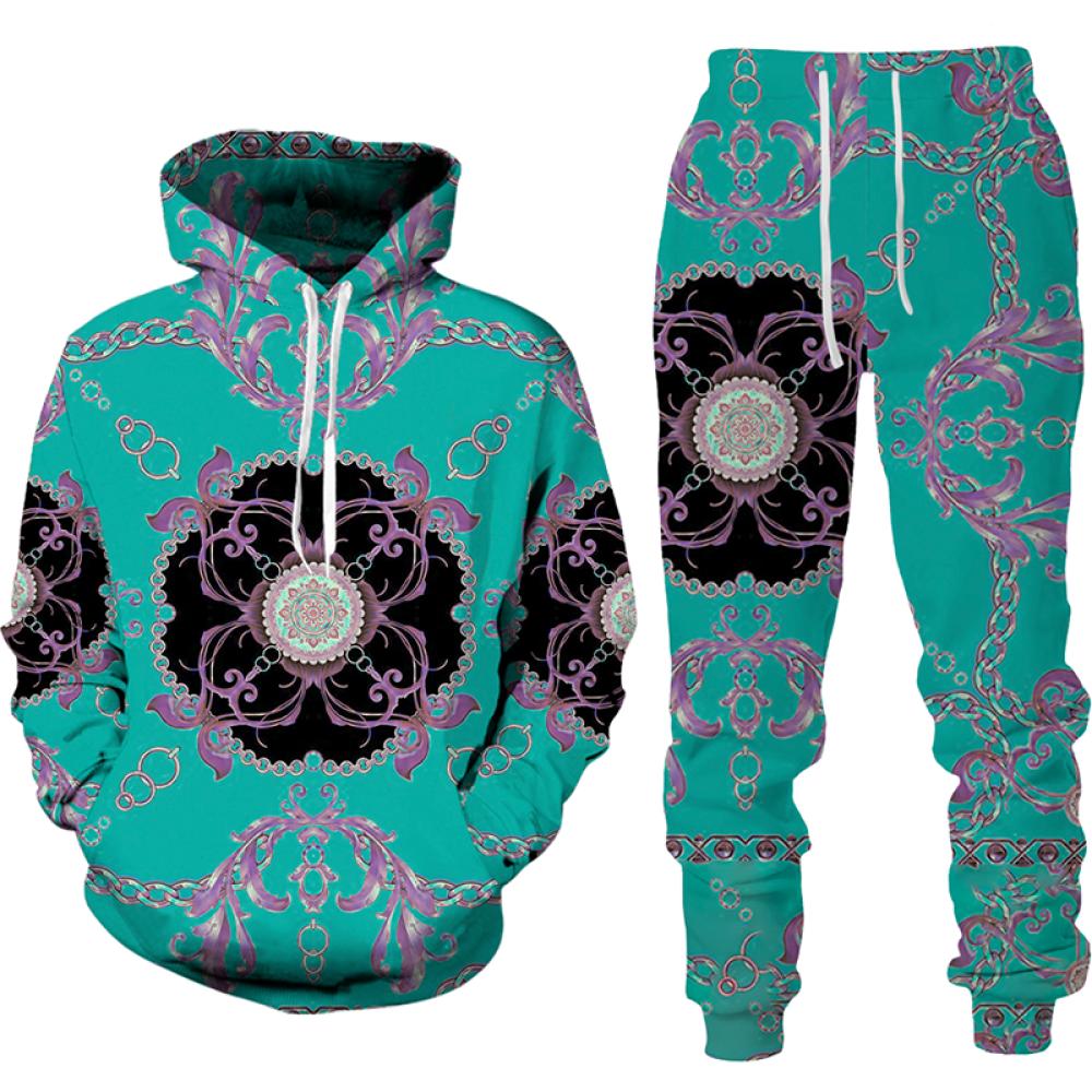 

Весенне-осенний стиль барокко, толстовки с принтом/брюки/спортивный костюм, мужской и женский костюм из двух предметов, Harajuku, большие мужские комплекты свитшотов XL
