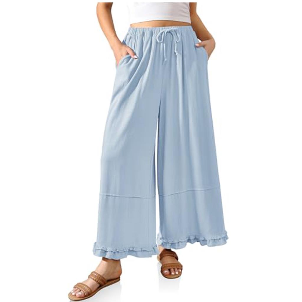 Pantaloni Casual da Donna a tinta unita, larghi, a gamba dritta