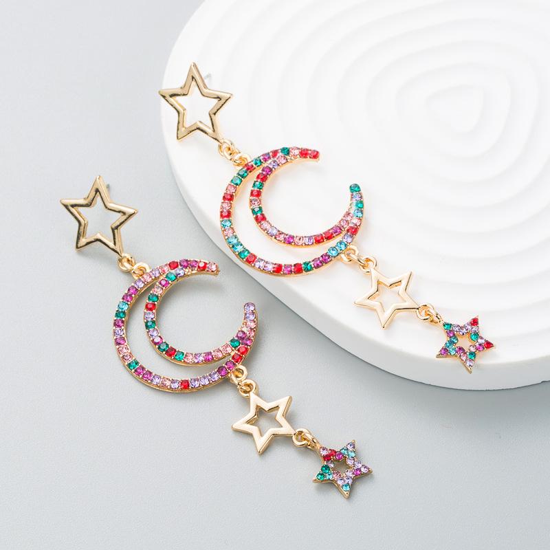 Women Baroque Style Drop Earrings Titanium Steel Alloy Pendant Earrings Acrylic Colorful Crystal Moon Star Shape Geometric Ear Ornaments