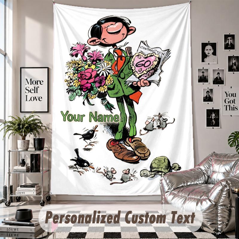 Custom Tapestry Wall Hanging, Gaston Lagaffe Personalized Name Text Home Wall Decor