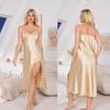 Yaoting Women's Ice Silk Pajamas - Long Sexy Camisole Nightgown for Summer and Autumn