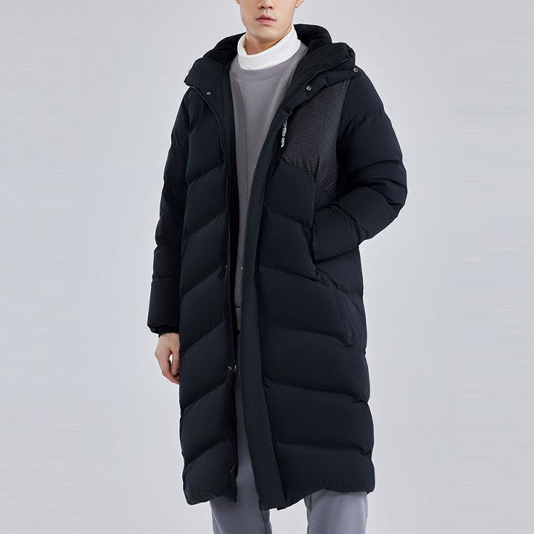 Anta Solid Color Logo Print Zip-Up Hooded Down Jacket Unisex Outerwear Black 952247970-3