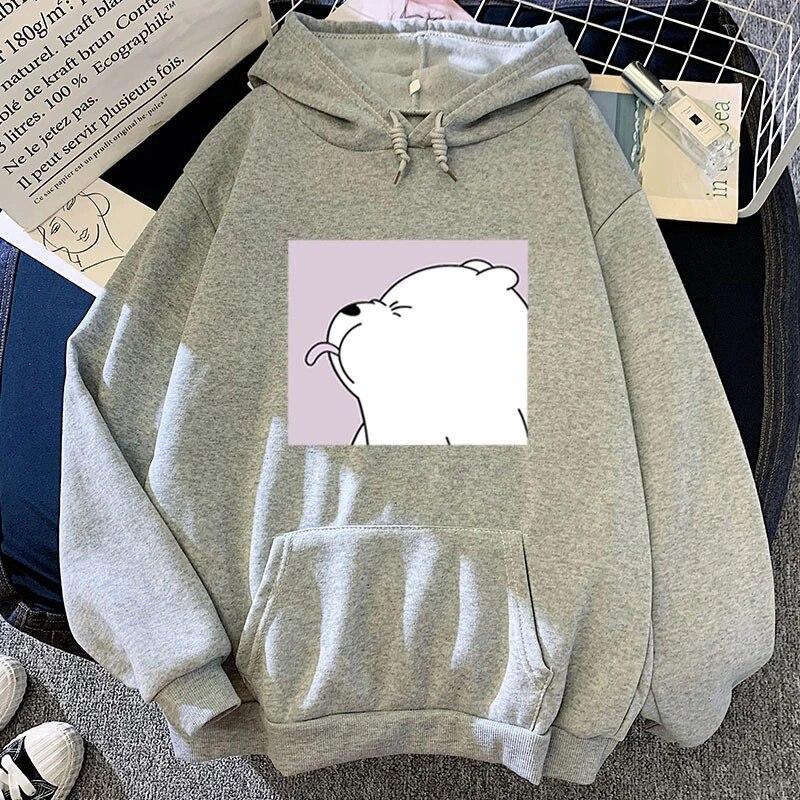 Langue collant ours drôle surdimensionné sweat Kawaii dessins animés sweats à capuche gris haut vêtements à capuche hiver femmes sweats à capuche à manches longues unisexe