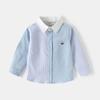 2025 autumn Boys long-sleeved shirt 2025 new baby striped embroidered shirt Korean version loose shirt