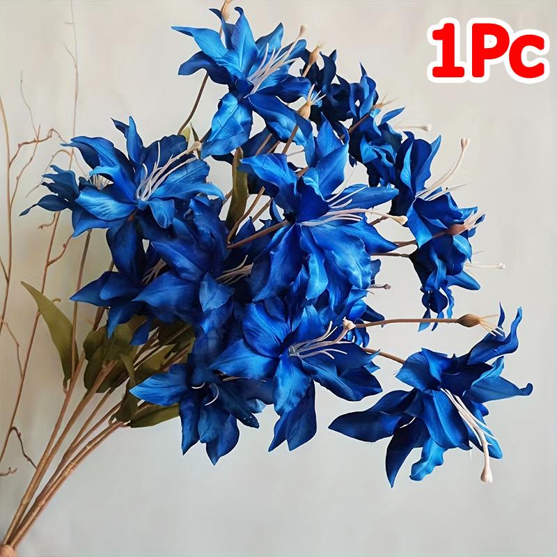 

1 шт. Искусственный букет лилий Тигровая шкура , украшение для офиса, с 3 бутонами лилий, искусственный цветок лилии на День благодарения, свадьбу 1Pc королевский синий