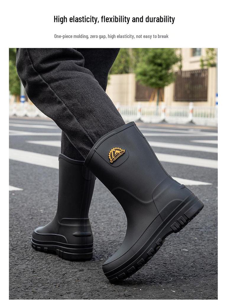 Men's Korean Style Waterproof Mid-Calf Rubber Rain Boots - Non-Slip, Slip-On Casual Fashion Shoes