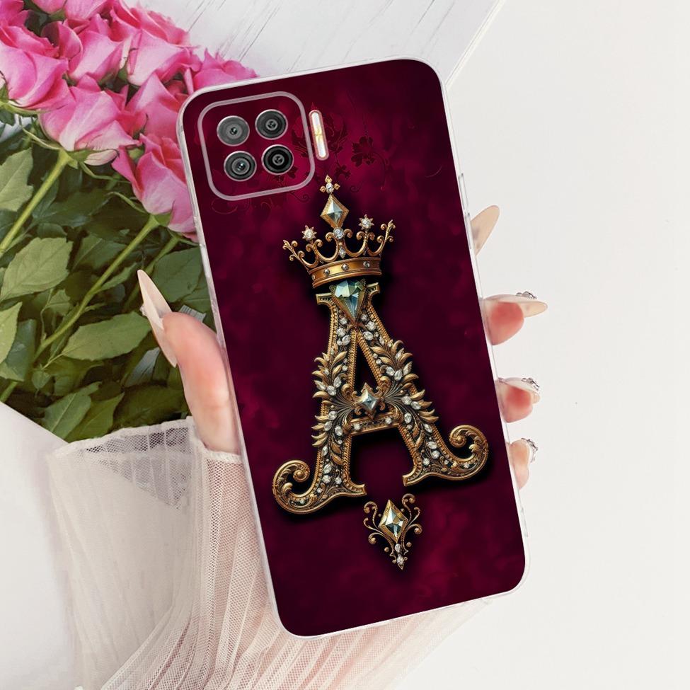 For Oppo F17 CPH2095 Cover For Oppo F17 Case Transparent Luxury Crown A-Z Letters 2D Flat Pattern Soft Phone Case