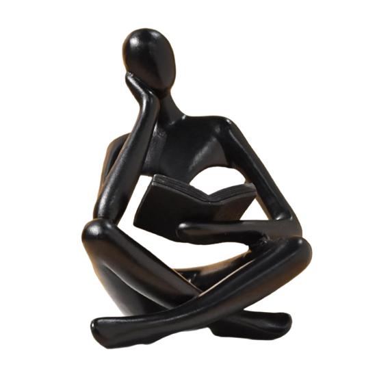 Resin Thinker Statue Bookshelf Decor, Abstract Reading Figure Sculpture, Modern Office Desk Ornament, Inspirational Gift for Teachers & Book Lovers