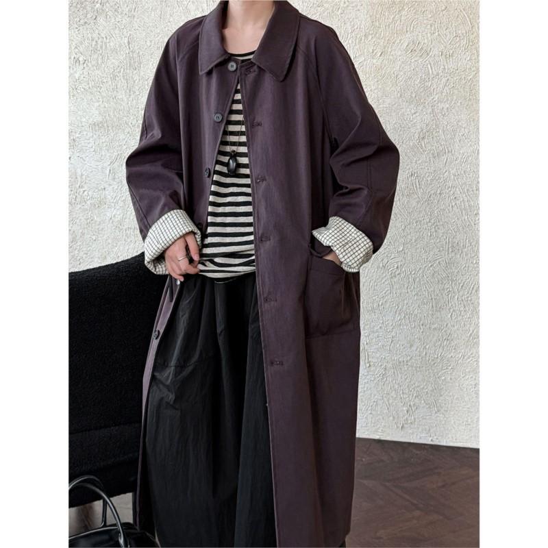 

Johnature Women Long Trench Coat With Lapel Collar Autumn Style With Patchwork Check, Casual Korean Loose Belted Coats L кофейный