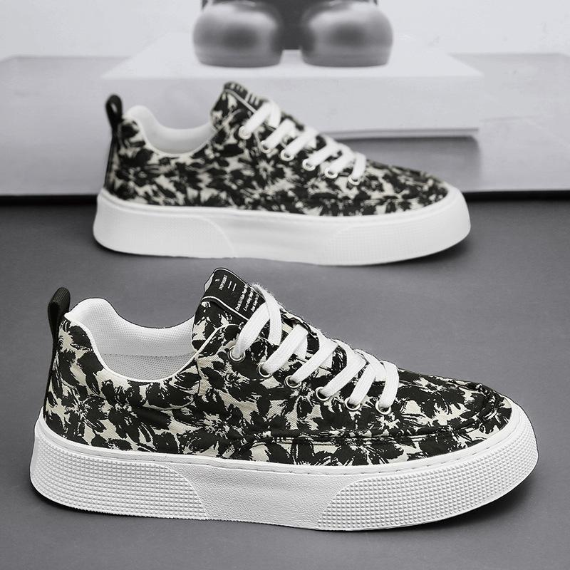 Fashion New Spring Comfortable Thick Baseplate Shoes Men's Height Increase Casual Men's Shoes Printed Canvas Shoes