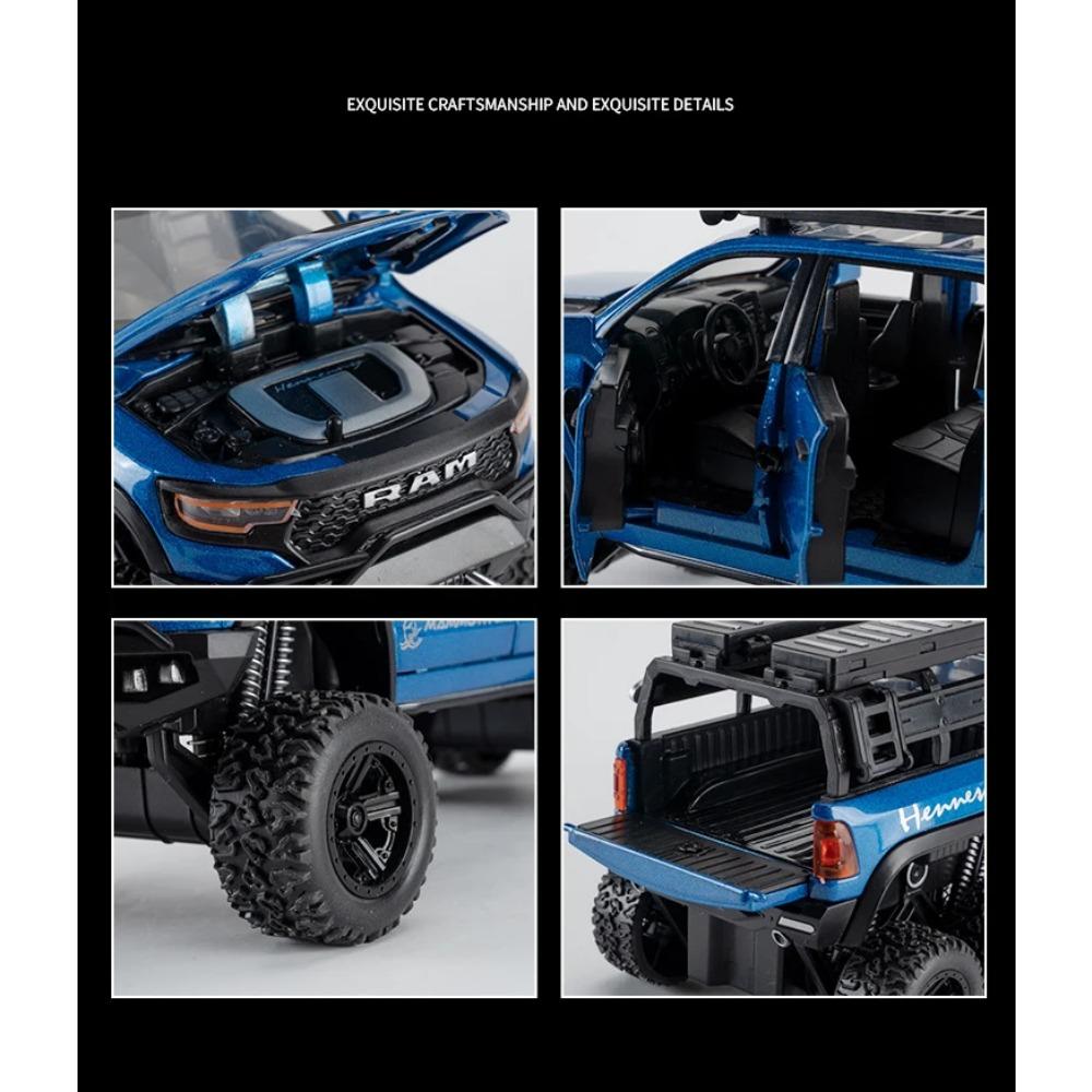 1/32 DODGE Tyrannosaurus RAM 1500 REX Alloy Pickup Car Model Diecast Metal Off-road Vehicles Car Model Sound Light Kids Toy Gift