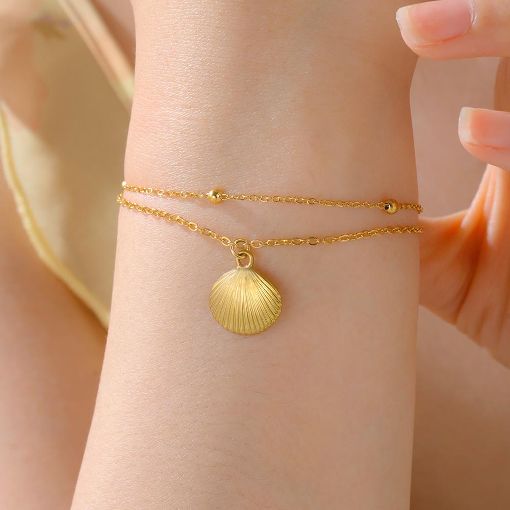 Cazador Sea Shell Double Chains Bracelets for Women Stainless Steel Summer Beach Holiday Jewelry Hand Bracelet Trend 2026 New