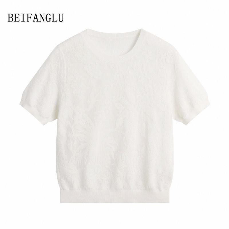 Northern Deer Jacquard Lyocell Silk Knit Short Sleeve Top in Dark Pattern