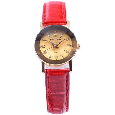 J-AXIS Damen MJL-D90-RE (SF MIJ Made in Japan Quarz Damen Sonnenflamme) Runde Uhr aus roter Legierung
