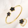 New Design Lucky Stainless Steel FIve Leaf Flower Bangle Ring Jewelry Set for Women Waterproof Fashion Jewelry Party Gift Clover