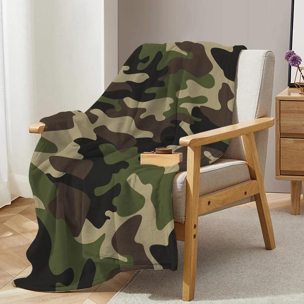 Camouflage Design Green and Black Pattern Blanket Blanket Soft Fuzzy Microfiber Plush Fleece Throw Blanket for Bed Couch