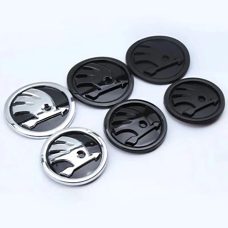 DDWO5 2Pcs 80mm 90mm Car Head Front Rear Boot Trunk Emblem Sticker for Skoda Octavia 2 3 A5 A7 Rapid 3 Kodiaq Fabia Karoq Superb VRS