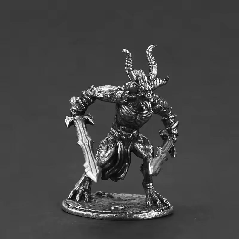 Vintage Metal Hell Demon Soldier Miniature Model War Chess Board Game Piece Car Ornament Collectible Toy