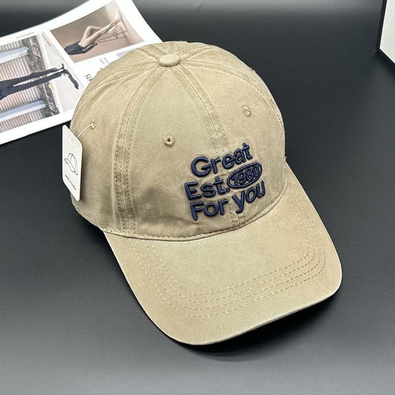 Fashion Hat Korean Version Four Seasons Versatile Beige Soft Top Cap Women's Trend Brand Embroidered Alphabet Baseball Cap Men's Japanese Sun Hat