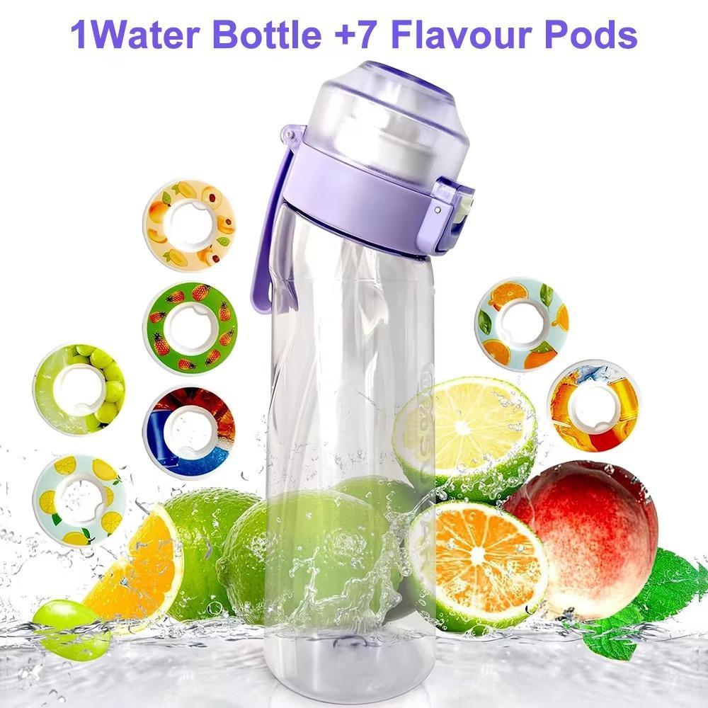 650ML Sports Air Water Bottle BPA Free, Fruit Scent Pods Air Flavor Caps,Leak Proof Sports Water Cup for Outdoor Running Gym