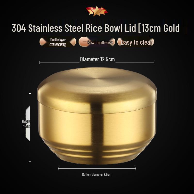 304 Stainless Steel Double-Layer Rice Bowl with Lid - Children's Anti-Scald Insulated Soup & Kimchi Dish, Korean Tableware.