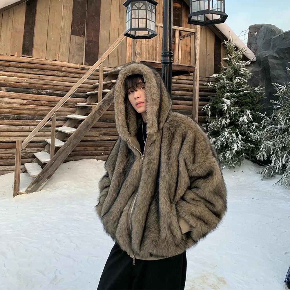 

Чоловіче зимове пальто з штучного хутра лисиці, вільне, товсте, тепле, для поїздок на роботу M верблюд