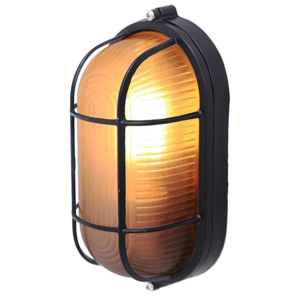(Aupuru) Wall-mounted light fixture, marine lamp, retro industrial design, vintage antique (black x frosted glass)