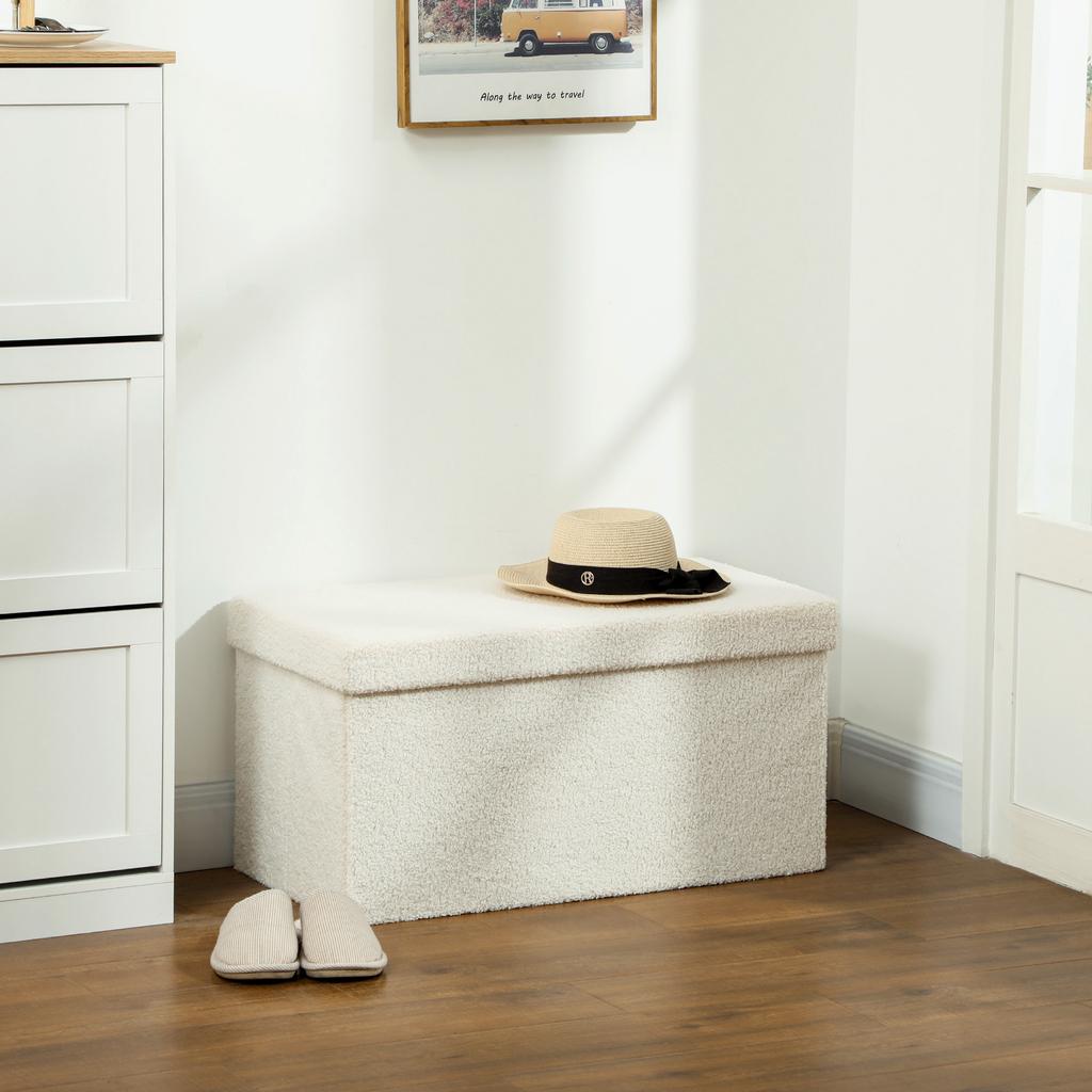 Storage Ottoman, Upholstered Bench with Storage and Lid for Living Room, Bedroom, Hallway, Cream White