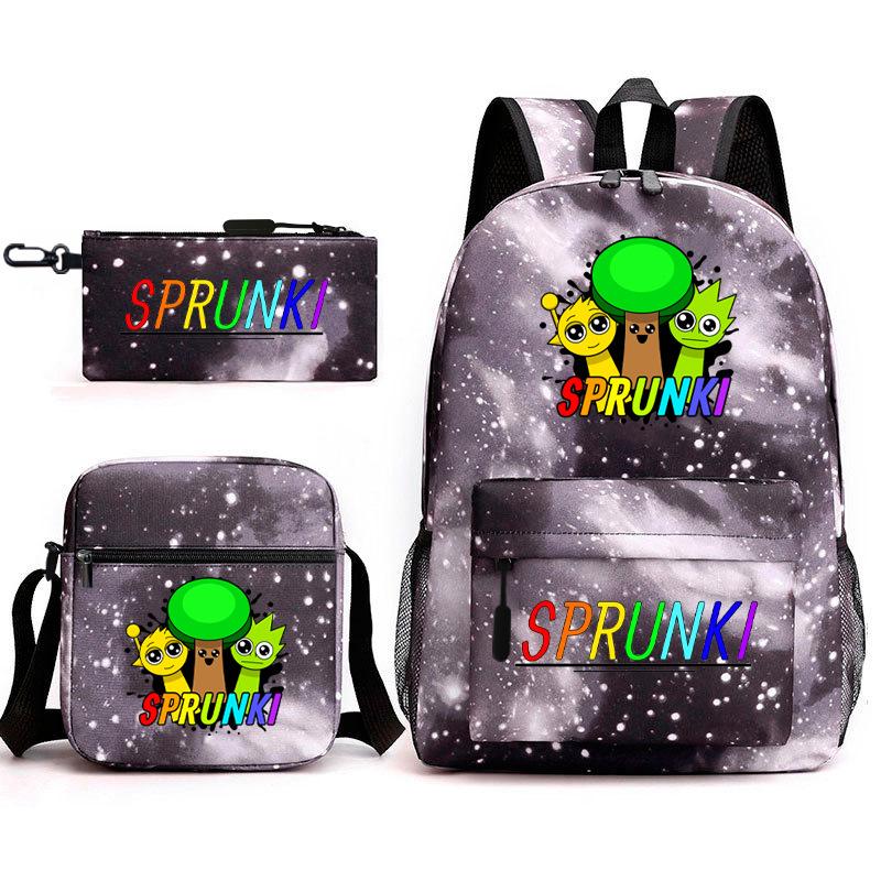 Rhythm box peripheral schoolbag sprunki cartoon starry sky backpack 3-piece set