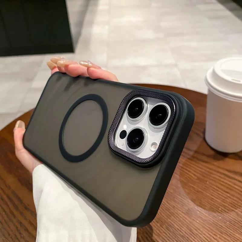 Luxury Matte Magsafe Wireless Charge Phone Case For iPhone 14 13 12 11 15 16 Pro Max Plus Soft Magnetic Bumper Protection Cover