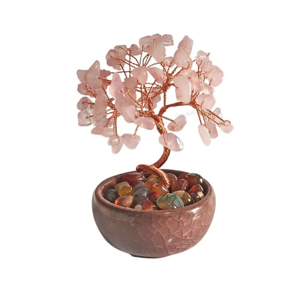 

Керамическая основа Натуральное хрустальное дерево Медная проволока Духовное дерево драгоценных камней Украшение для стола ручной работы Каменное дерево Жизненный орнамент розовый