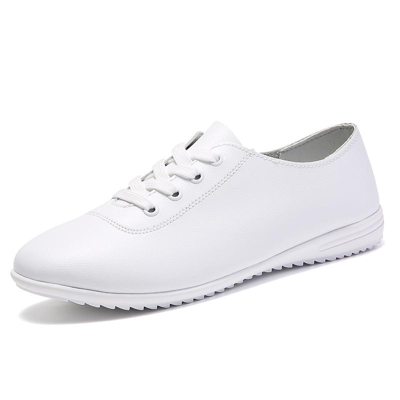Female Ladies Women's Genuine Leather Flats Shoes Loafers Soft Moccasins Lace Up Comfortable White Shoes Luxury Flat Shoes Plus