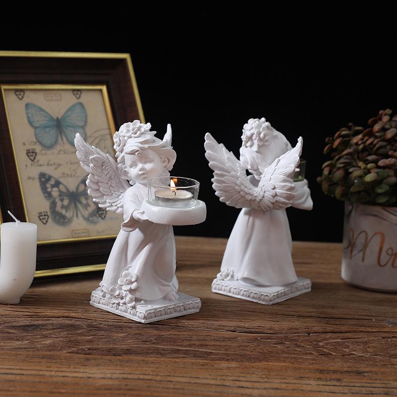 European-Style Angel with Candlestick: Pure White Ornamental Decor for Romantic Atmosphere In Living Room or Party