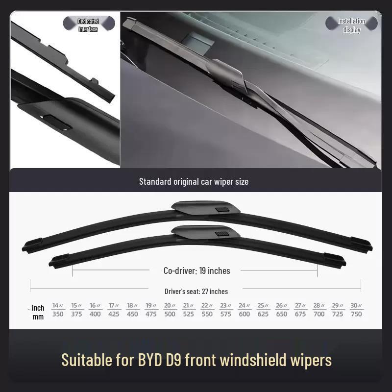 Denza D9 Wiper 22  Model 2023-24 Dmi EV Frameless Silent Rubber Wiper Blade Set: Front Wipers